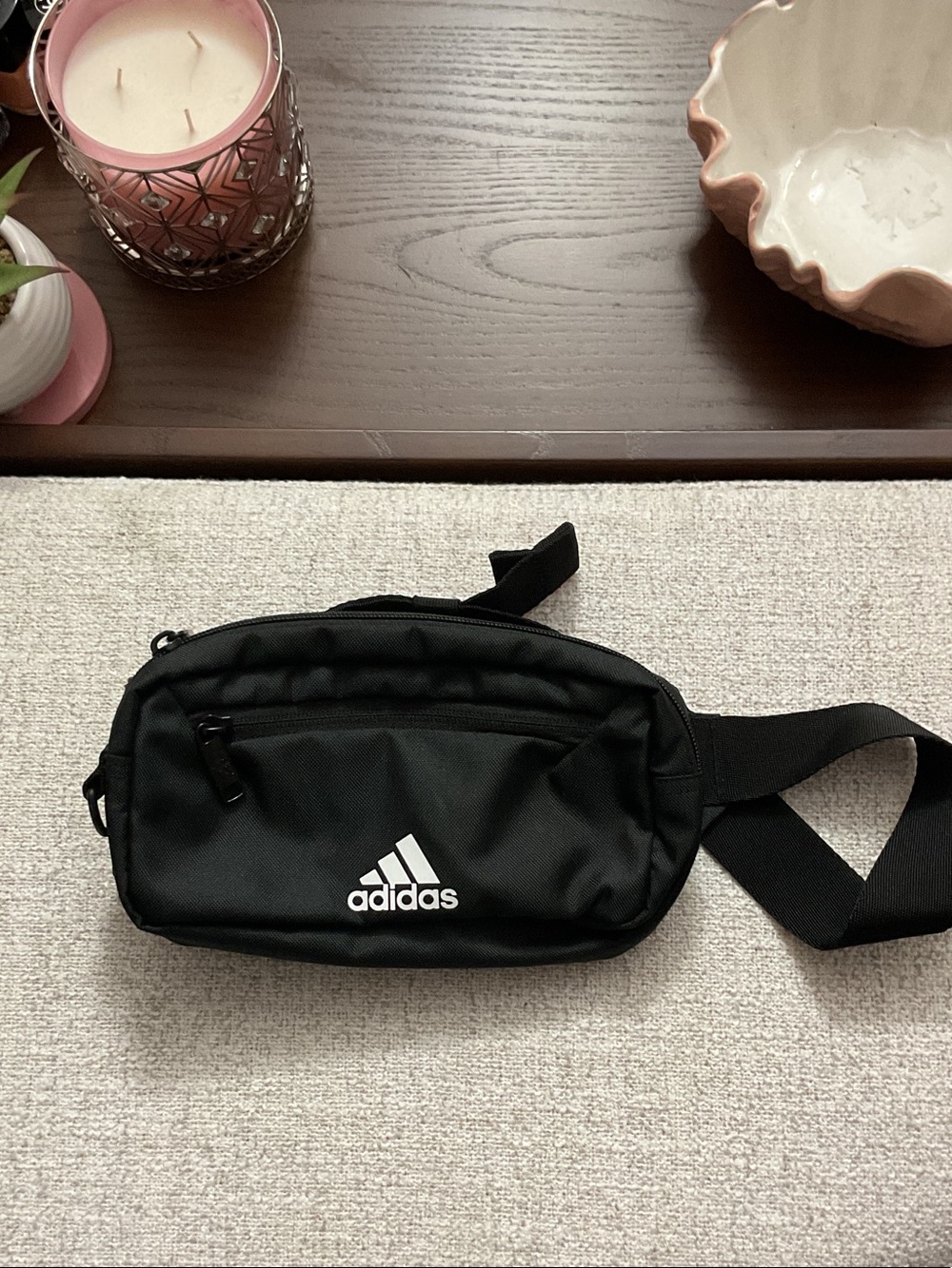 adidas Black Waist Bag with White Logo
